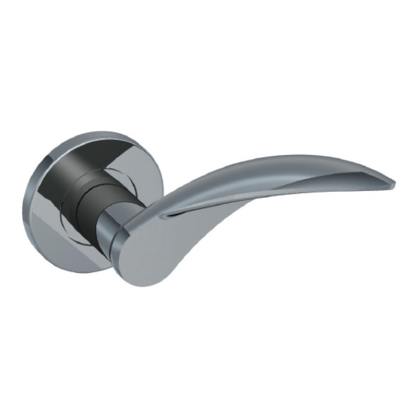 308-04  Satin Stainless  Format Tapered Arch Levers On Round Roses