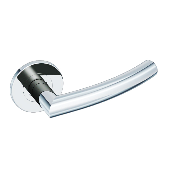108/S-02  Polished Stainless  Format Curved Mitred Return Levers On Round Roses