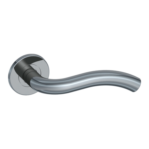 111/S-04  Satin Stainless  Format Curved Cranked Levers On Round Roses