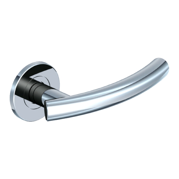 124/S-02  Polished Stainless  Format Curved Tee Levers On Round Roses