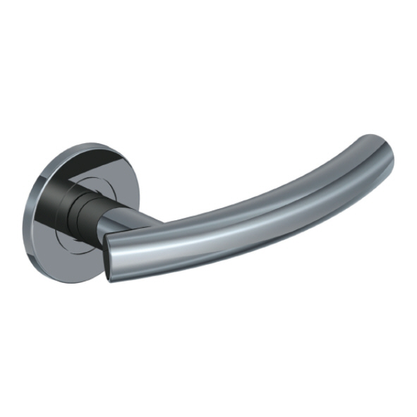 124/S-04  Satin Stainless  Format Curved Tee Levers On Round Roses