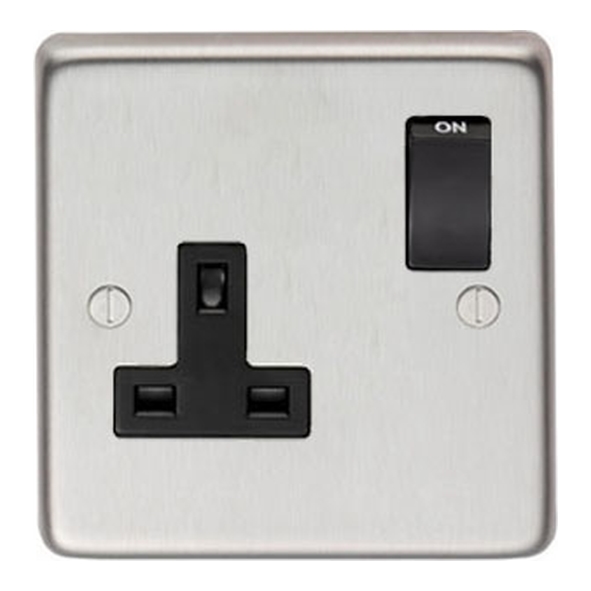 34223/1  86 x 86 x 7mm  Satin Stainless  From The Anvil Single 13 Amp Switched Socket