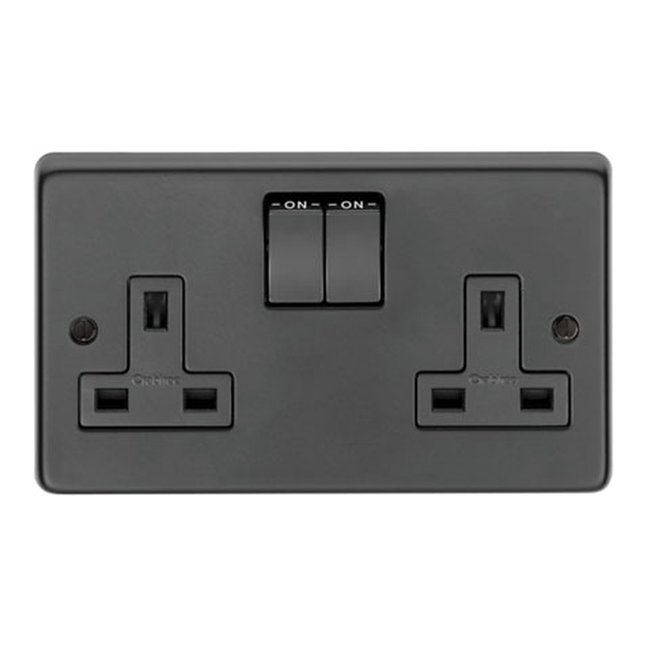 34224/2  146 x 86 x 7mm  Matt Black  From The Anvil Double 13 Amp Switched Socket