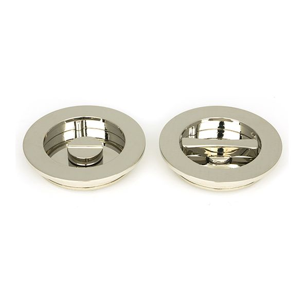 50167  75 mm  Polished Nickel  From The Anvil Plain Round Pull - Privacy Set