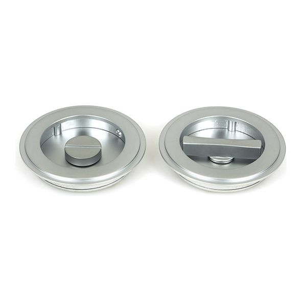 50649  75 mm  Satin Chrome  From The Anvil Art Deco Round Pull - Privacy Set