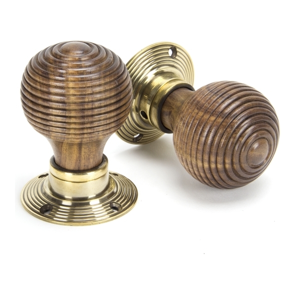 83573  54mm  Rosewood & Aged Brass  From The Anvil Beehive Mortice/Rim Knob Set