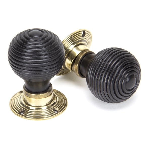 83574  54mm  Ebony & Aged Brass  From The Anvil Beehive Mortice/Rim Knob Set