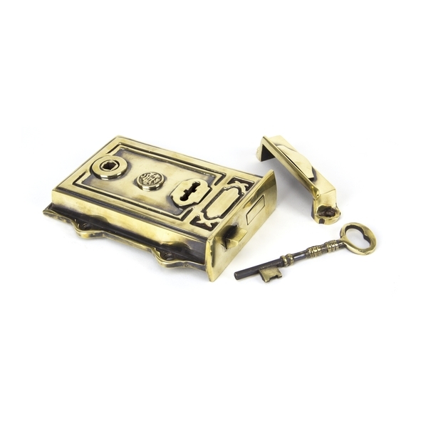 91528  168 x 123 x 25mm  Aged Brass  From The Anvil Davenport Rim Lock