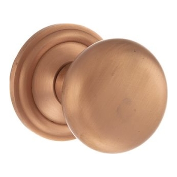 OE58MMKUSC  Urban Satin Copper  Old English Harrogate Mushroom Mortice Knobs on Concealed Fix Roses
