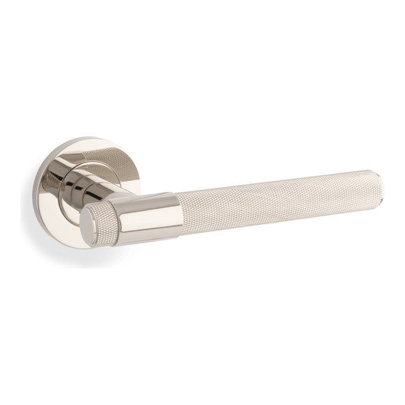 AW240PN • Polished Nickel • Alexander & Wilks Kingston Knurled Levers On Round Roses