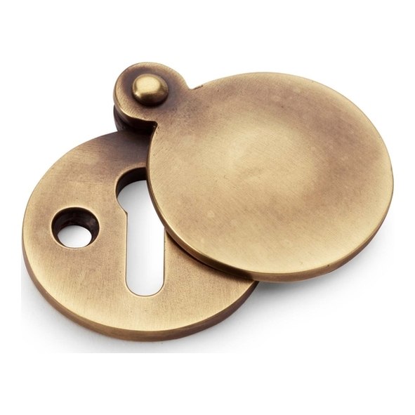 AW381-AB  For Standard Lock  Antique Brass  Alexander & Wilks Round Escutcheon with Harris Design Cover