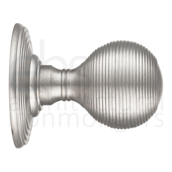 DK37CSC  Satin Chrome  Delamain Reeded Mortice Knobs On Concealed Fix Round Roses
