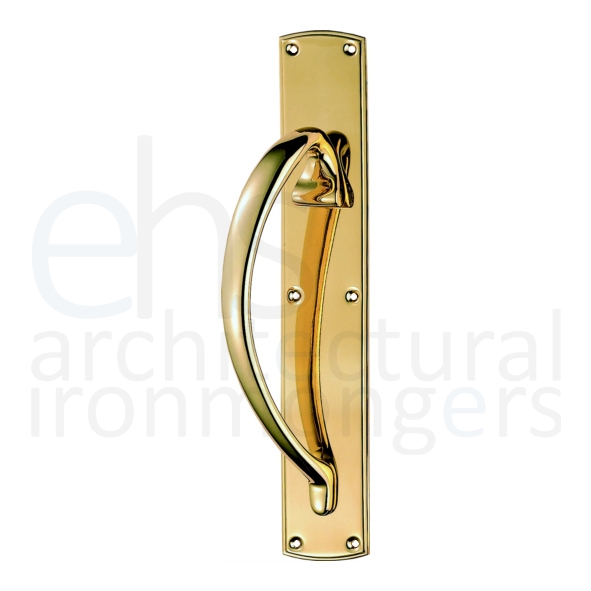 PF101L  457 x 76mm  Left Hand  Polished Brass  Carlisle Brass Large Bow Handle On Backplate