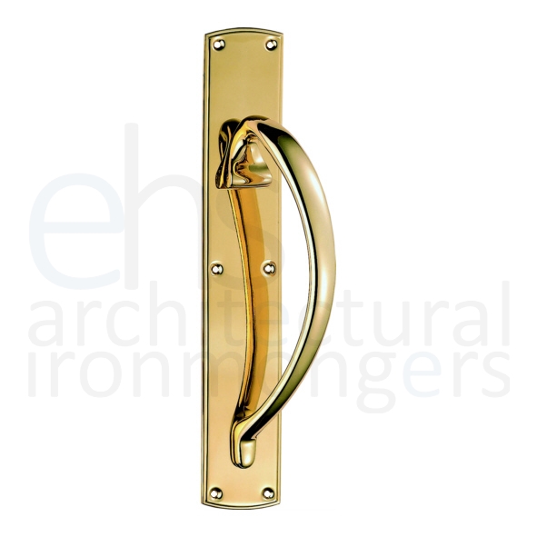 PF100R  457 x 76mm  Right Hand  Polished Brass  Carlisle Brass Large Bow Handle On Backplate
