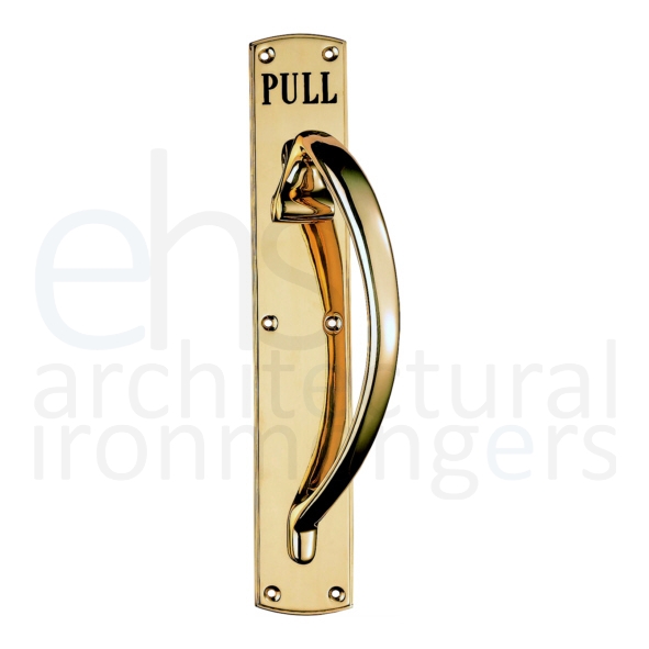 PF103ER  457 x 76mm  Right Hand  Polished Brass  Carlisle Brass Large Engraved Bow Handle On Backplate