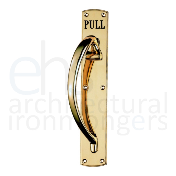 PF104EL  457 x 76mm  Left Hand  Polished Brass  Carlisle Brass Large Engraved Bow Handle On Backplate