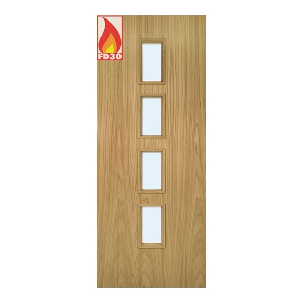 45GALCGF/DUNX762  1981 x 762 x 45mm [30]  Deanta Internal Unfinished Oak Galway FD30 Fire Door [Clear Glazed]