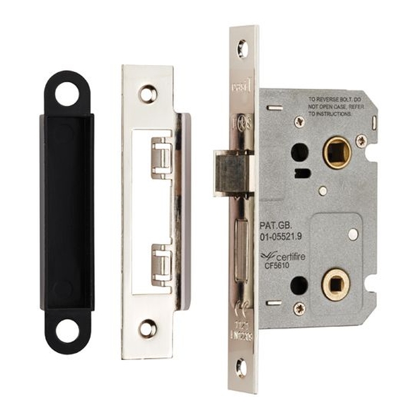 BAE5025NP  064mm [044mm]  Nickel Plated  Contract Bathroom Lock With Square Forend & Striker