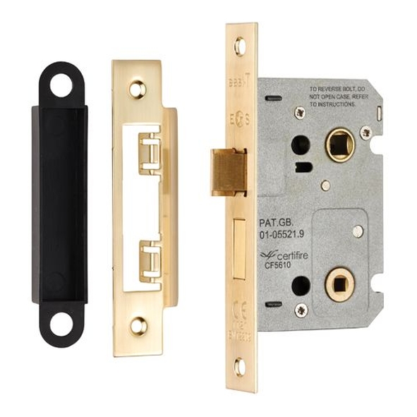 BAE5025SB  064mm [044mm]  Satin Brass  Contract Bathroom Lock With Square Forend & Striker