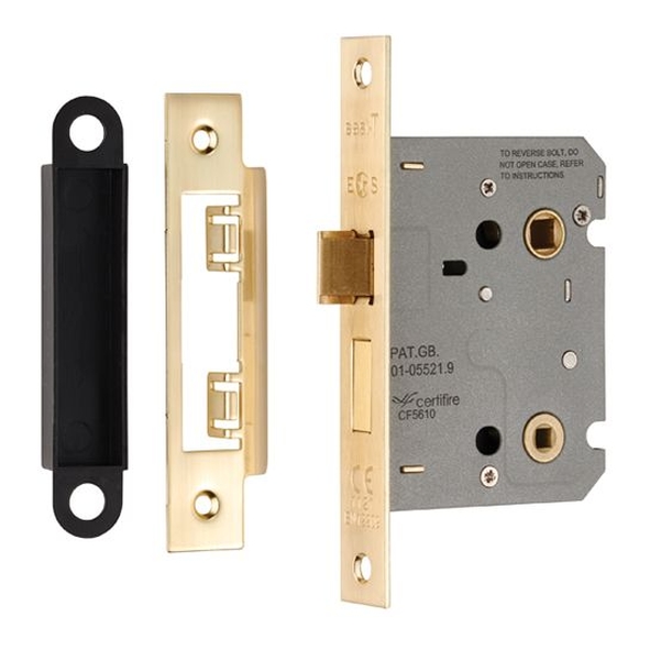 BAE5030SB  076mm [057mm]  Satin Brass  Contract Bathroom Lock With Square Forend & Striker
