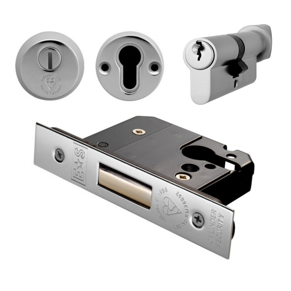EDB5025/CT/SSS  065mm [044mm]  Satin Stainless  Square  BS8621 Insurance Euro Thumbturn Cylinder Deadlock With Escutcheons