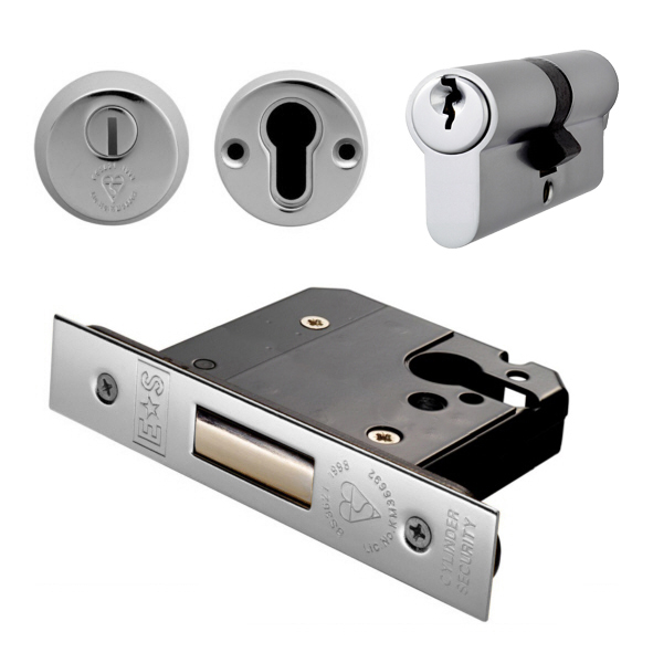 EDB5030SSS  076mm [057mm]  Satin Stainless  Square  BS3621 Insurance Euro Double Cylinder Deadlock With Escutcheons