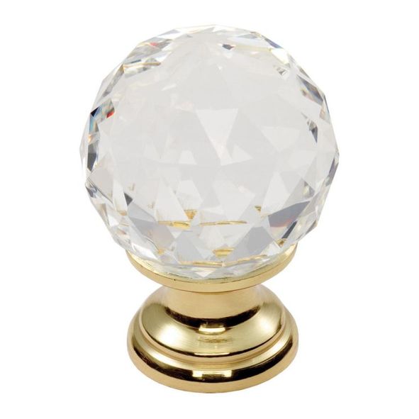 FTD670ACTB  25 x 18 x 36mm  Polished Brass / Clear  Fingertip Design Faceted Lead Crystal Cabinet Knob
