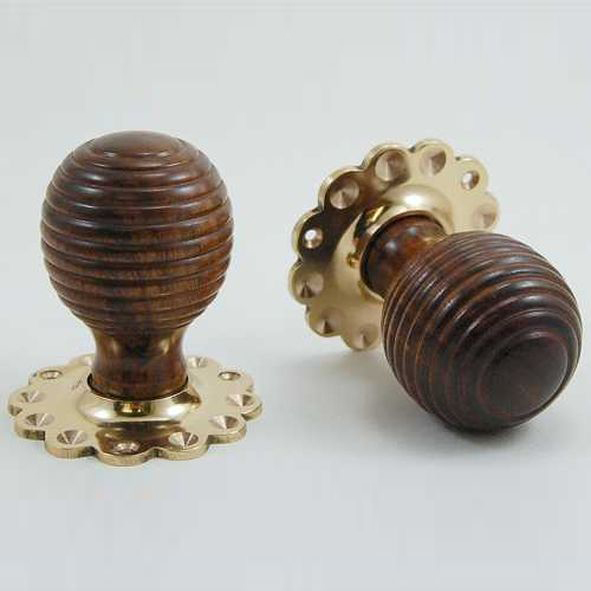 DKF081DWF-PBL  Rosewood / Lacquered Brass  Timber Beehive Knobs On Daisy Roses