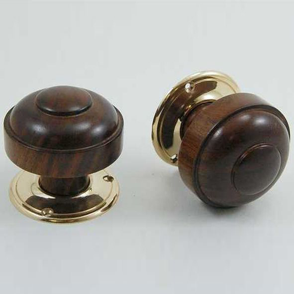 DKF082DWC-PBL  Rosewood / Lacquered Brass  Timber Ruskin Knobs On Round Roses