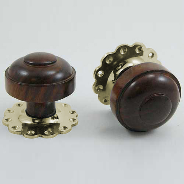 DKF082DWF-PBL  Rosewood / Lacquered Brass  Timber Ruskin Knobs On Daisy Roses