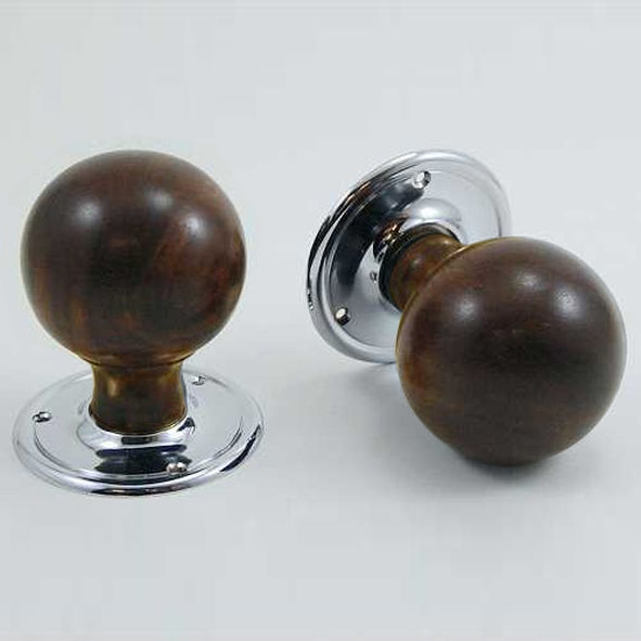 DKF084DWC-CP  Rosewood / Chrome  Timber Sphere Knobs On Round Roses