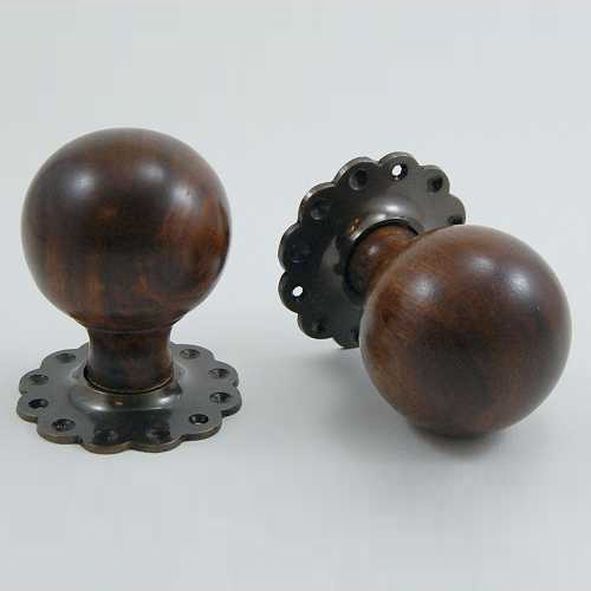 DKF084DWF-IBM  Rosewood / Bronze  Timber Sphere Knobs On Daisy Roses
