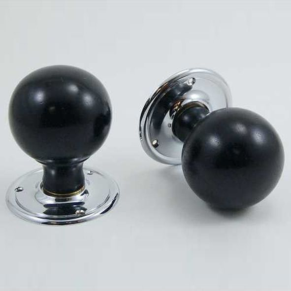 DKF084MXC-CP  Ebony / Chrome  Timber Sphere Knobs On Round Roses