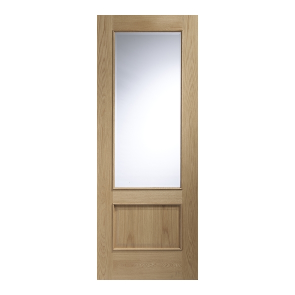 XL Joinery Internal Unfinished Oak Andria Raised Moulding Doors [Clear Bevelled Glass]