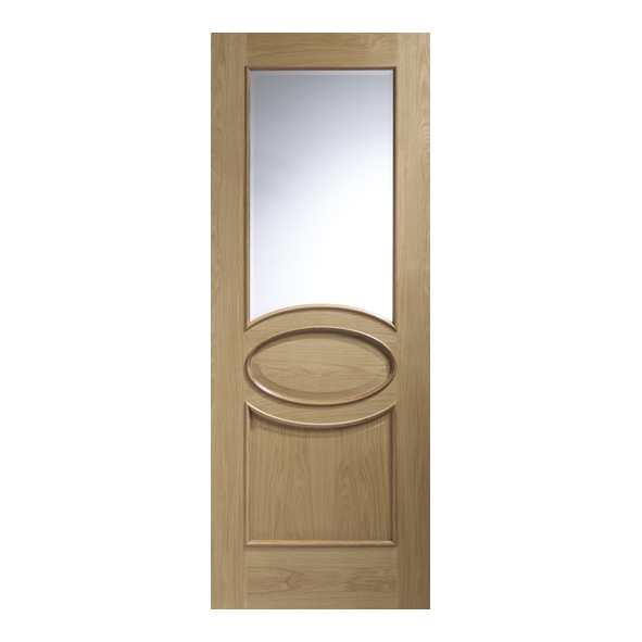 XL Joinery Internal Unfinished Oak Calabria Raised Moulding Doors [Clear Bevelled Glass]