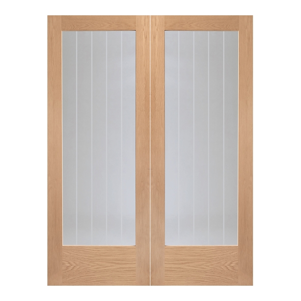 XL Joinery Internal Unfinished Oak Suffolk Door Pairs [Clear Etched Glass]