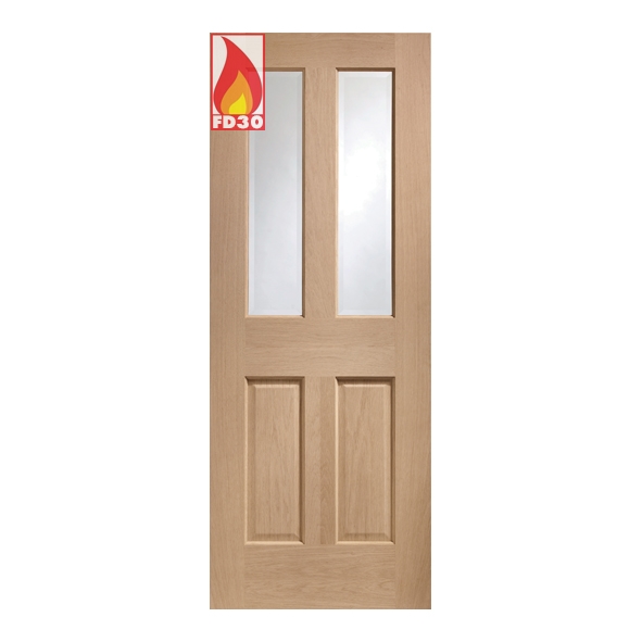 GOMAL32-FD  2032 x 813 x 44mm [32]  Internal Unfinished Oak Malton FD30 Fire Door [Clear Bevelled Glazed]