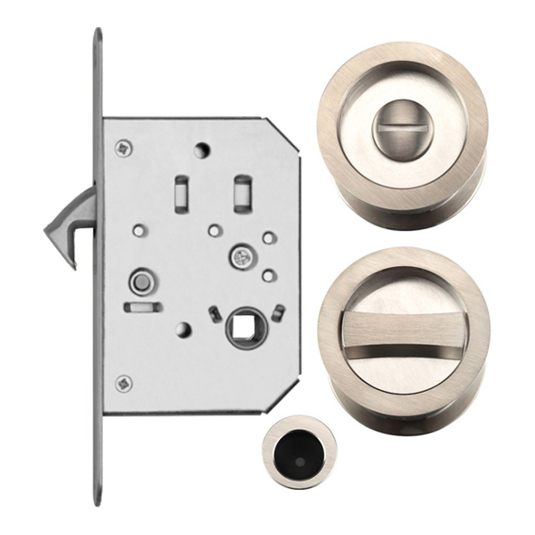 EPD 71  For 44mm Door  Satin Stainless  Sliding Bathroom Lock Set With Round Fittings