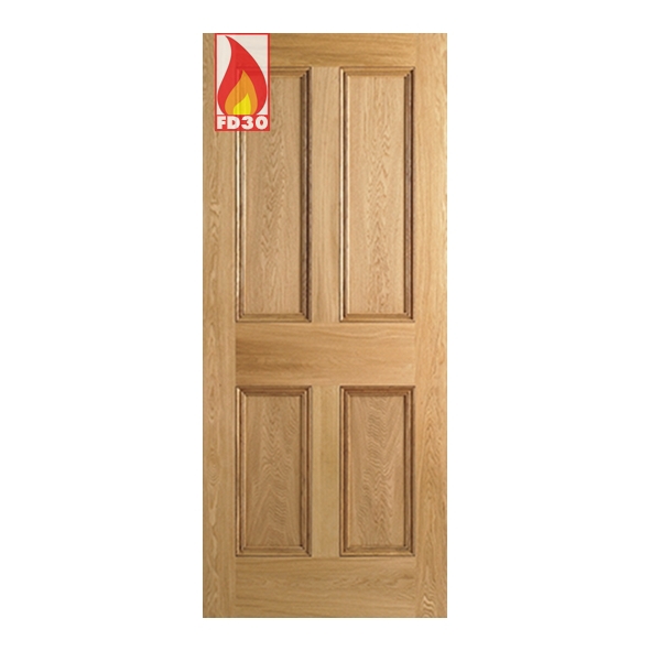 PP4P30OAKFC  1981 x 762 x 44mm [30]  LPD Internal Unfinished Oak 4 Panel FD30 Fire Door