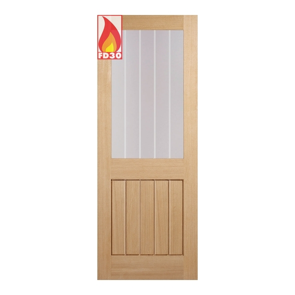 LPD Internal Unfinished Oak Mexicano Half FD30 Fire Doors [Clear Etched Glass]