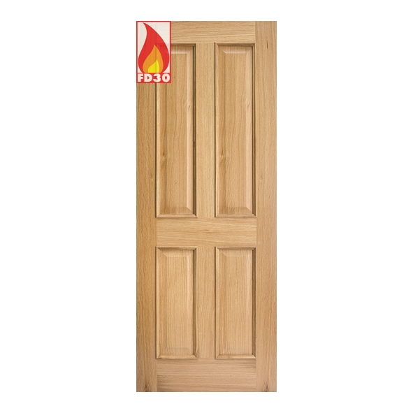 LPD Internal Unfinished Oak Regency 4 Panel Raised Moulding FD30 Fire Doors