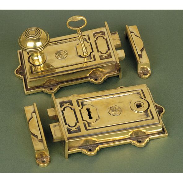 RL-AB  168 x 122mm [49 / 125mm]  Aged Brass  Reproduction Davenport Rim Sashlock