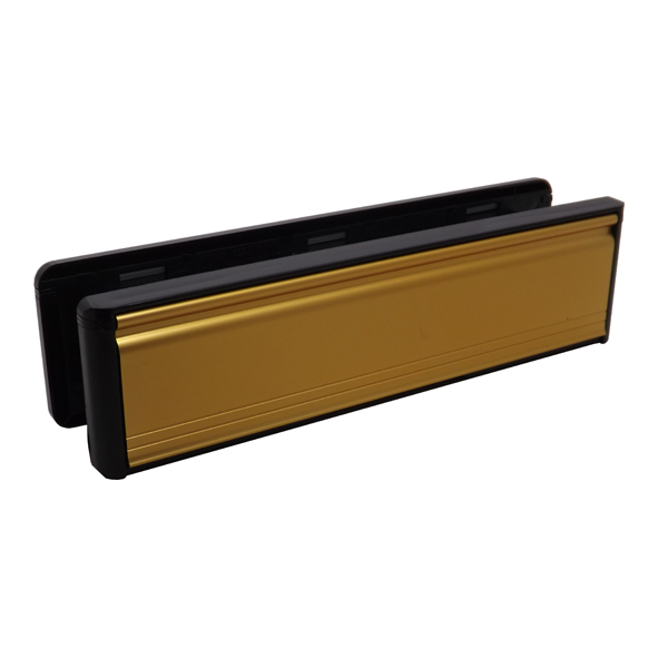 110465W  265 x 070mm  Gold Anodised / Black Frame  Welseal Letter Plate Set