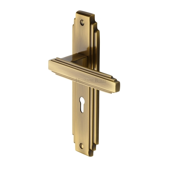 AST5900-AT  Standard Lock [57mm]  Antique Brass  Heritage Brass Astoria Art Deco Levers On Backplates
