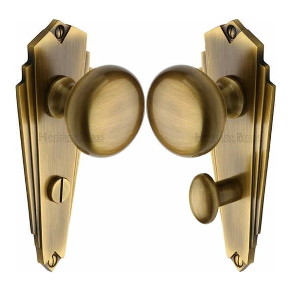 BR1830-AT  Bathroom [57mm]  Antique Brass  Heritage Brass Broadway Mortice Knobs On Backplates