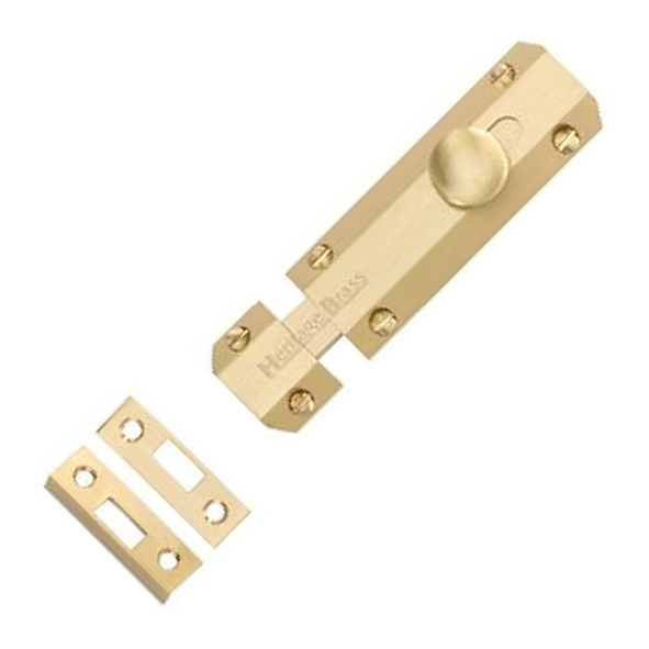 C1685 4-SB  102 x 36mm  Satin Brass  Heritage Brass Universal Slide Action Surface Bolt