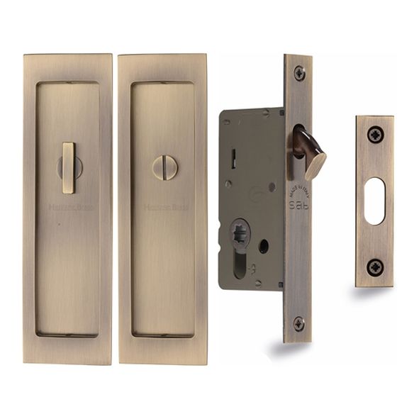 C1877-AT  For 35 to 52mm Door  Antique Brass  Heritage Brass Sliding Bathroom Lock Set With Rectangular Fittings