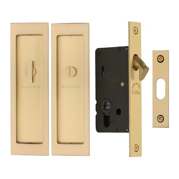 C1877-SB  For 35 to 52mm Door  Satin Brass  Heritage Brass Sliding Bathroom Lock Set With Rectangular Fittings