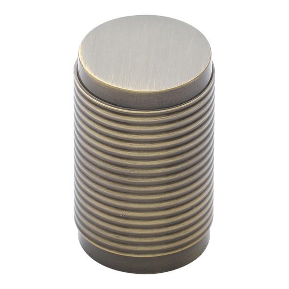 C3850-AT • 21 x 19 x 32mm • Antique Brass • Heritage Brass Ribbed Cylinder Cabinet Knob
