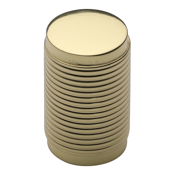 C3850-PB • 21 x 19 x 32mm • Polished Brass • Heritage Brass Ribbed Cylinder Cabinet Knob